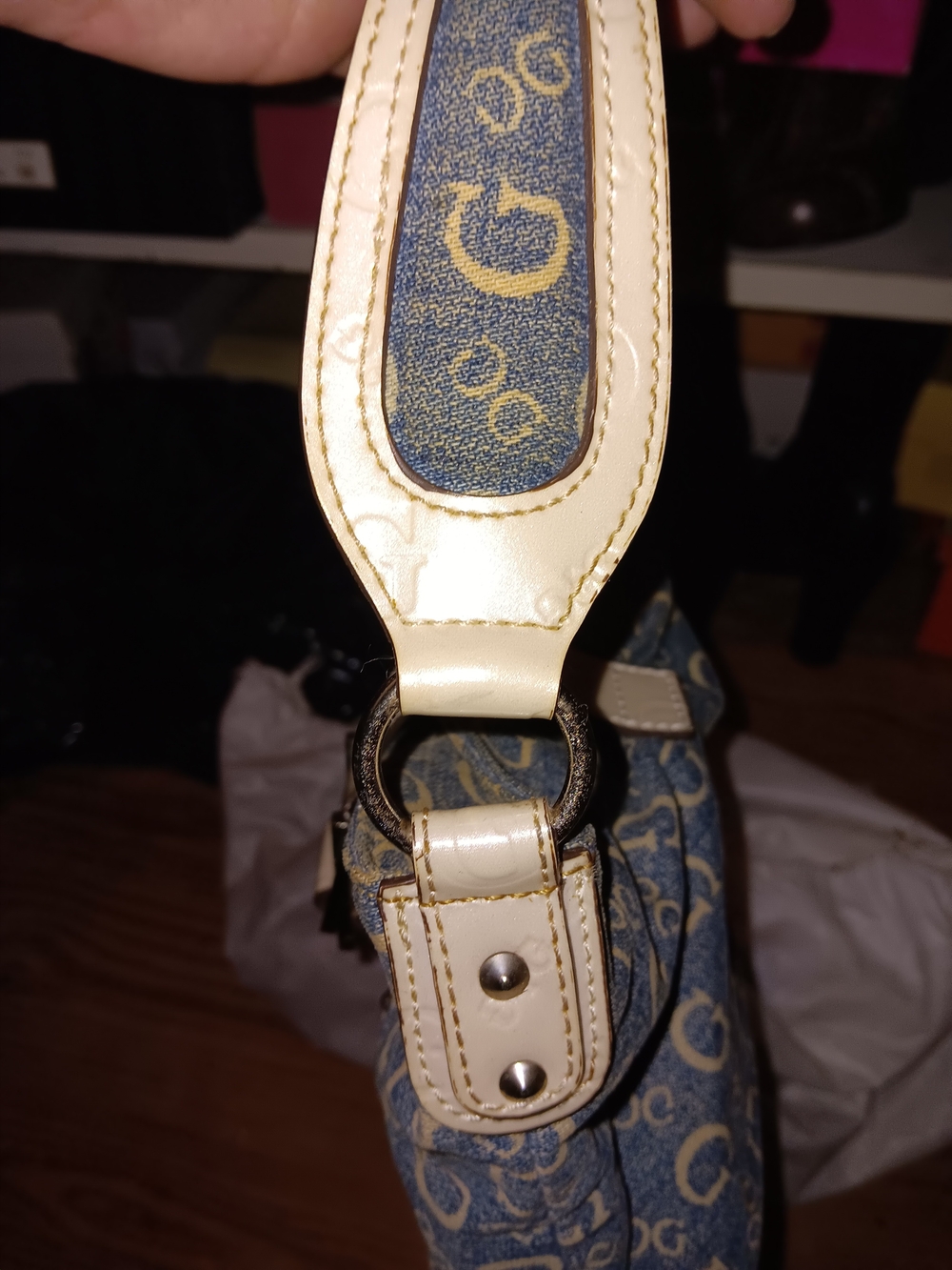 Guess Denim Monogram Shoulder Bag - Picture 6 of 6